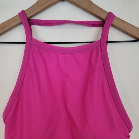 Kortni Jeane Pink Squared Up Swim Bathing Suit Top Size M High Neck Wireless - Picture 3 of 8
